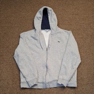 Lacoste Gray Zip Hoodie with Navy Hood Lining